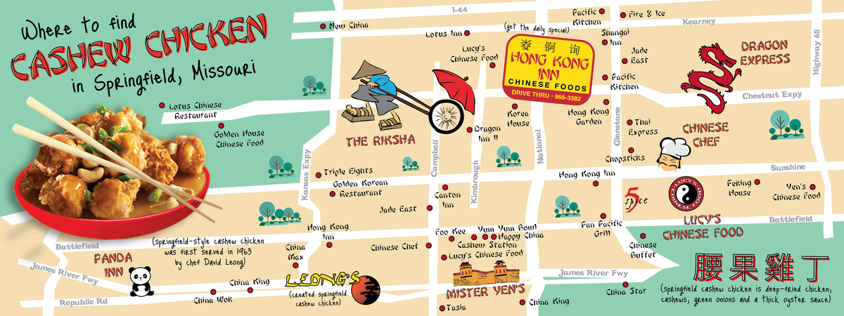 Springfield, Missouri Cashew Chicken Map by Nicole Peters Cashewchickenmap