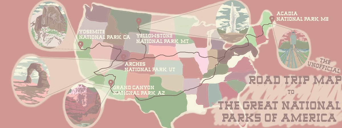 Road Trip Map of the Great National Parks of America by Halley Mayfield Map