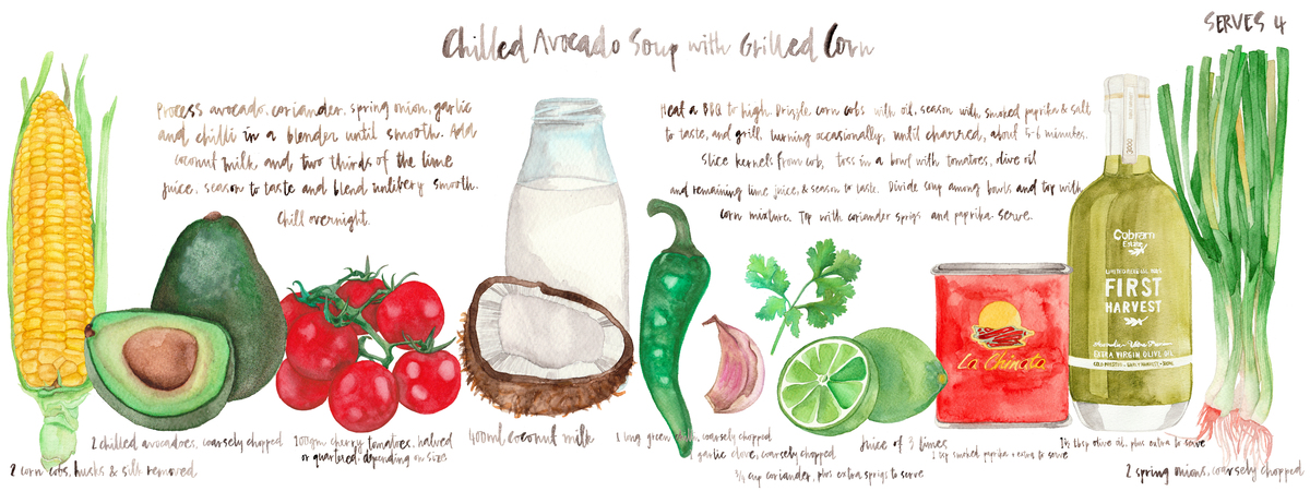 Chilled Avocado Soup with Grilled Corn by Sara Brenton
