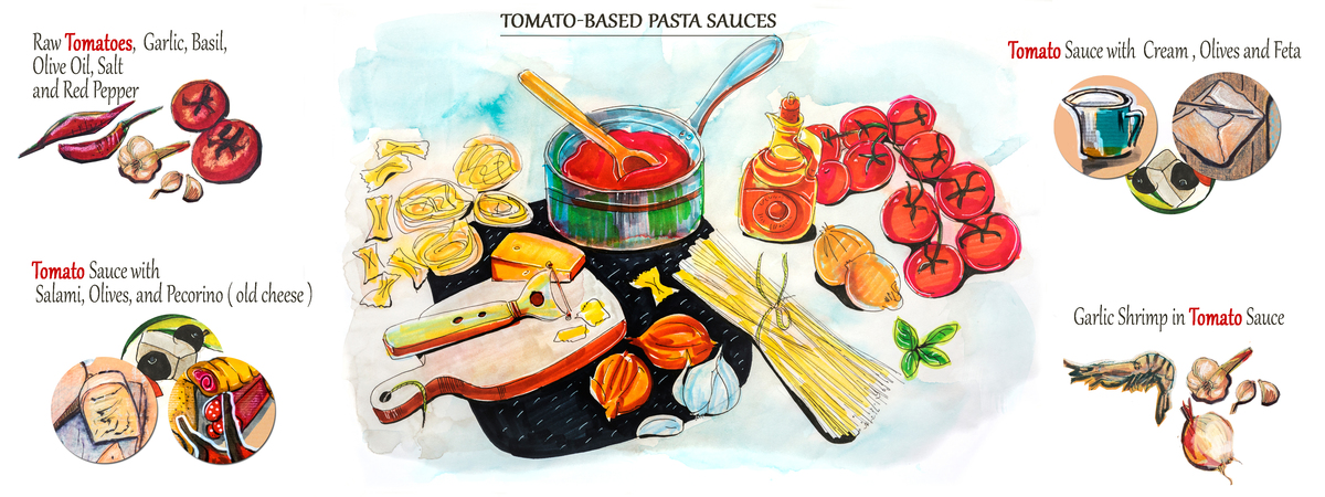 Tomato-based pasta sauces by Ariadna de Raadt