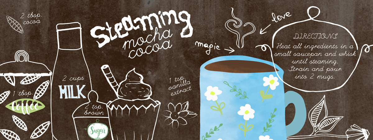 Steaming Mocha Cocoa by Quirky Daniela Tdc coffee illustration