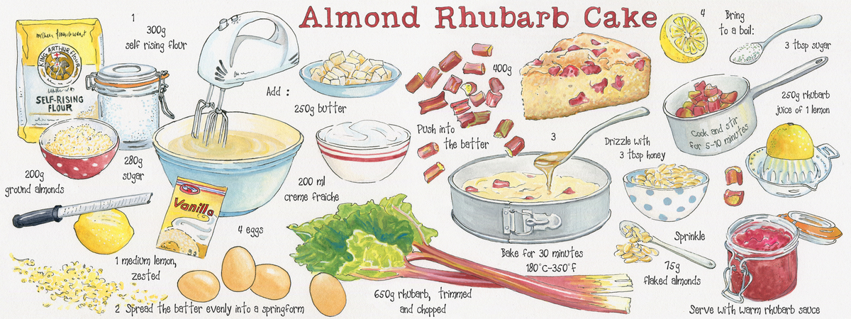 Almond Rhubarb Cake by Suzanne de Nies