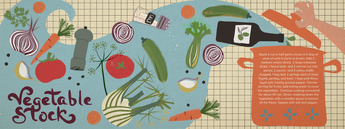 Vegetable Stock by Alisa Bloom Vegetable stock illustrated recipe alisa bloom