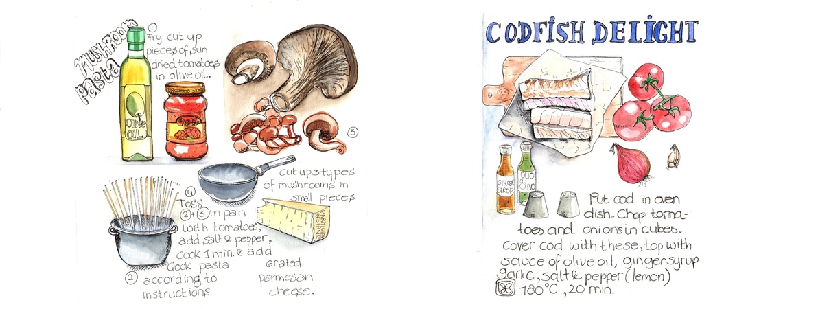 Mushroom Pasta + Delicious Codfish by Dorine van der Vloodt