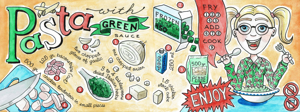Pasta with green sauce by Saskia Bakker