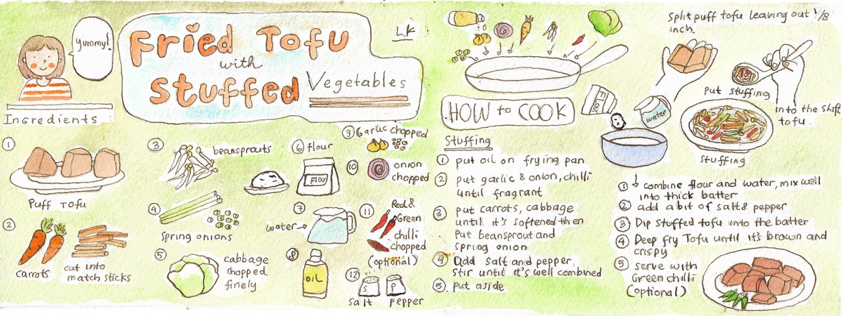 Fried tofu with stuffed vegetable (Tahu Isi) by Lina Kartika