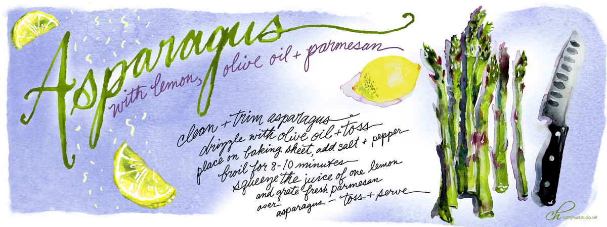 Asparagus with lemon, olive oil and parmesan by Cathy Hunt