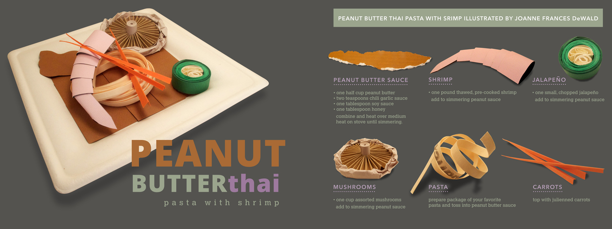 Peanut Butter Thai Pasta With Shrimp - Paper Sculptures by Joanne Frances DeWald