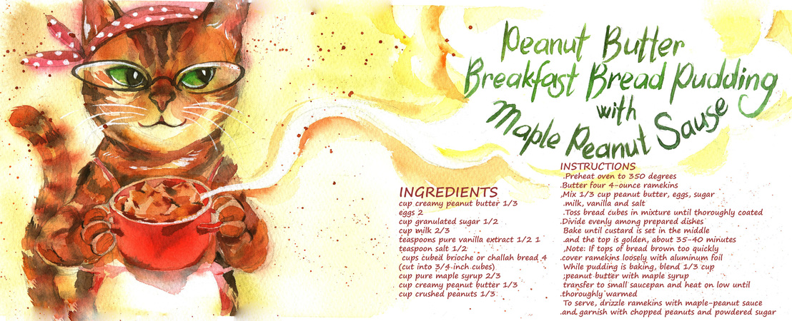 PEANUT BUTTER BREAKFAST BREAD PUDDING WITH MAPLE-PEANUT SAUCE by Olga Lea Olga lea