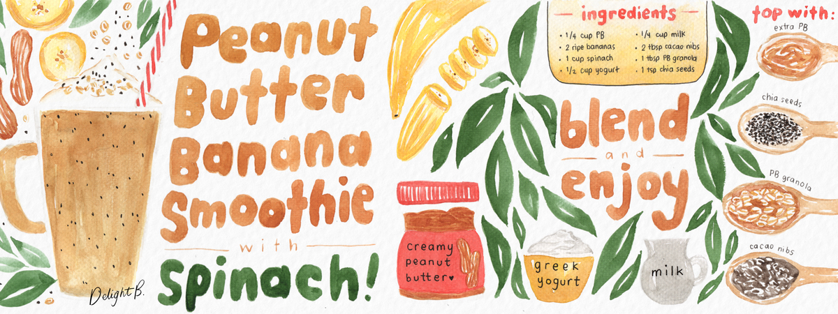 Peanut Butter Banana Smoothie with Spinach by Delight Grace Peanutbutterbananasmoothie