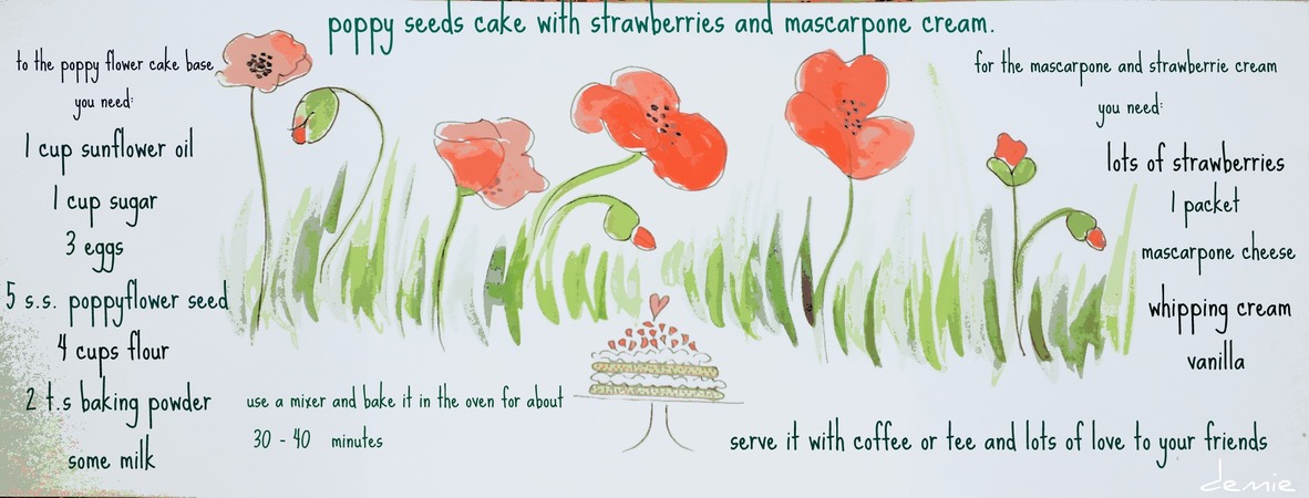 Poppy Seed Cake with Strawberries & Mascarpone Cream by Demie Aas