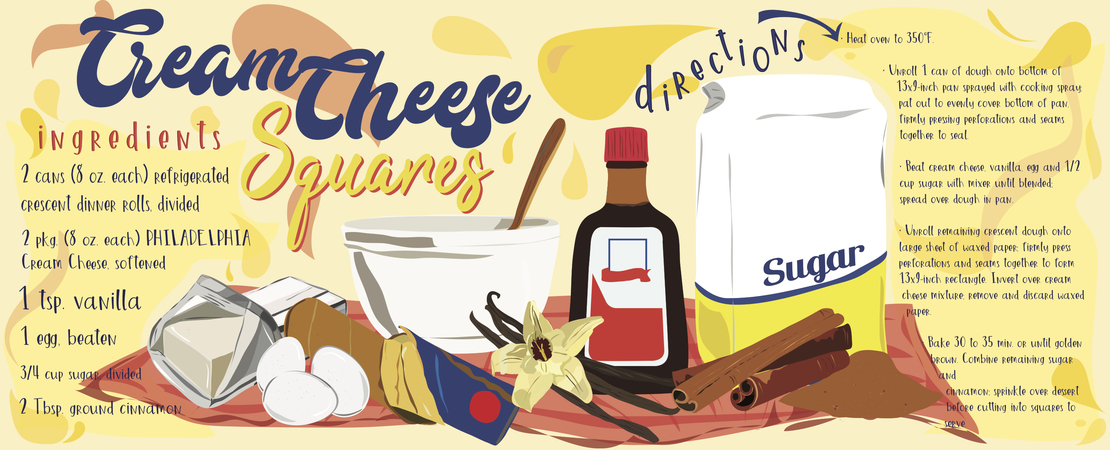 Cream Cheese Squares by Gabbi Adams Cream cheese squares illustrated recipe