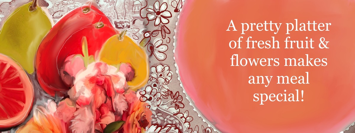 A rainbow platter of fresh fruits & flowers by Jane Pakis