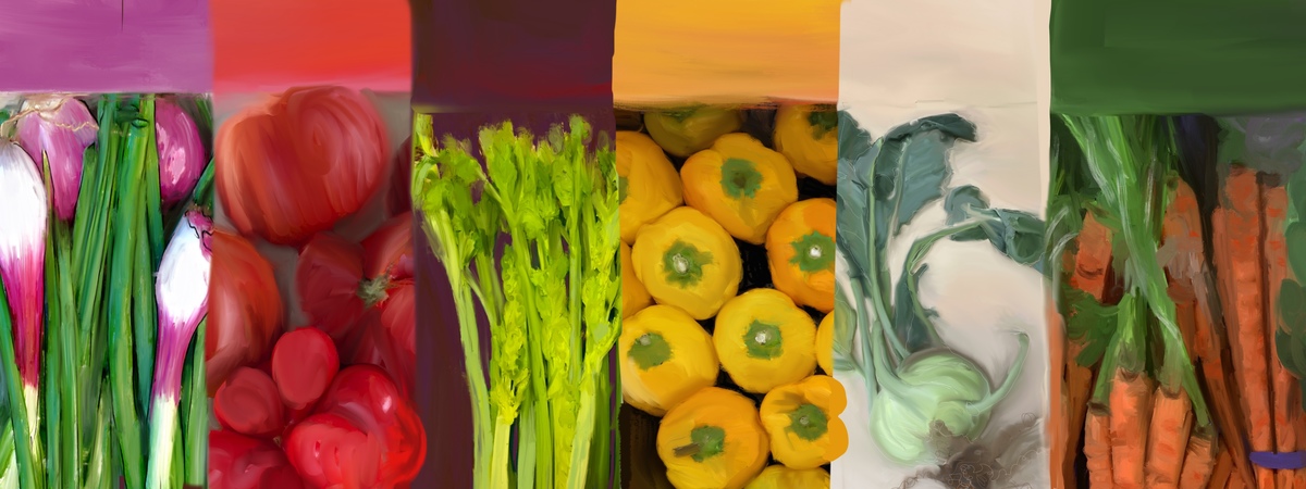 A Rainbiw Reunion of Vegetables by Jane Pakis