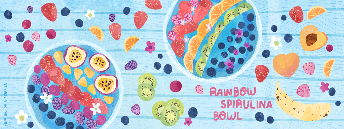 Rainbow spirulina smoothie bowl by Ana Victoria Morales