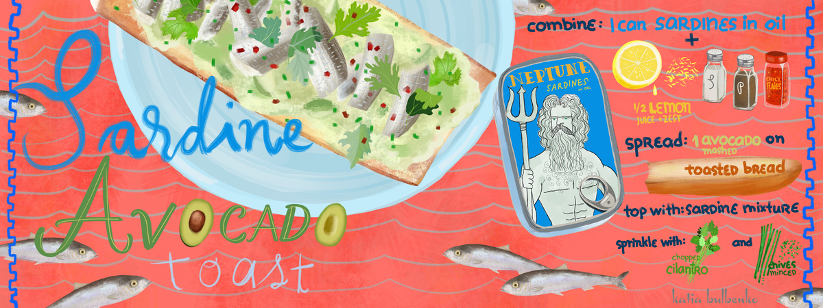 Sardine Avocado Toast by Katia Bulbenko