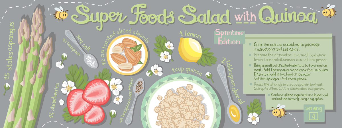 Super foods Salad with quinoa, strawberries and asparagus by Sara Tassan Mazzocco