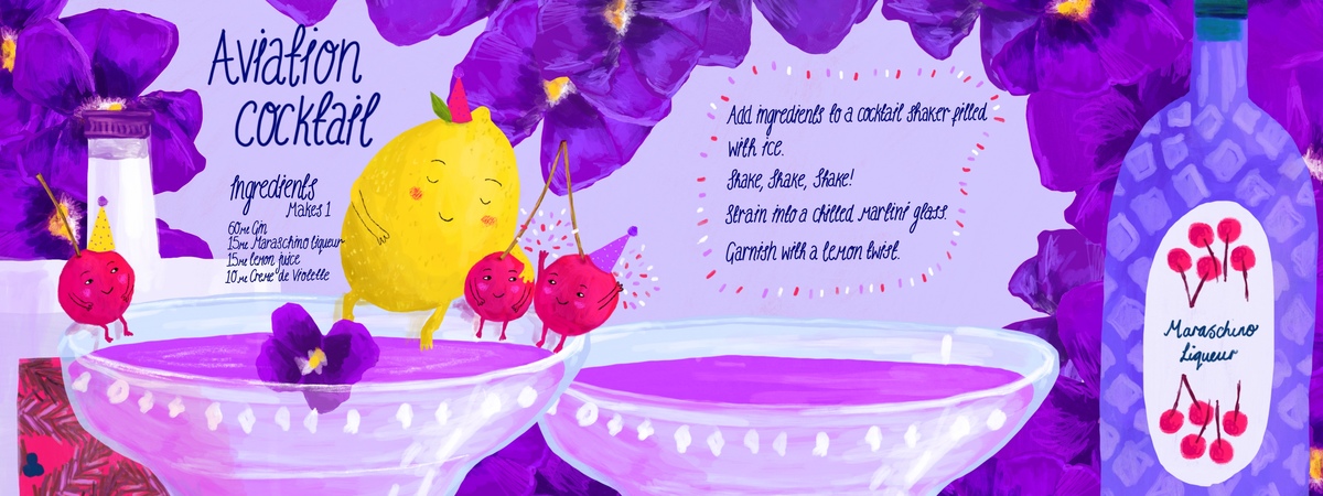 Celebratory Aviation Cocktail by Christine Cuddihy Illustration