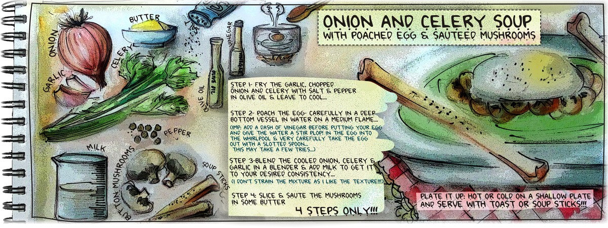 Celery and Onion Soup (with poached egg & sauteed mushrooms) by Amrita Mohanty