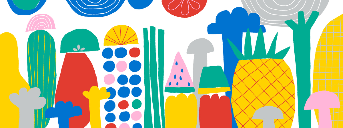 Cityscape with fruits and veggies by Alik Arzoumanian