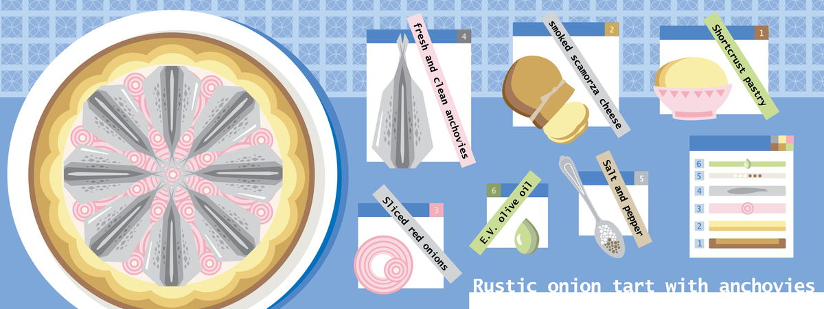 Rustic onion tart with anchovies by Sara Tassan Mazzocco