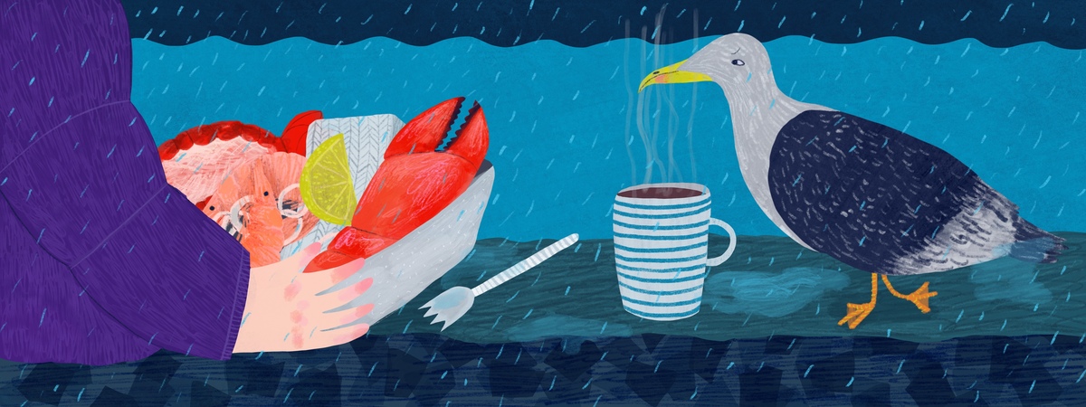 Seafood And Seagulls by Christine Cuddihy Illustration