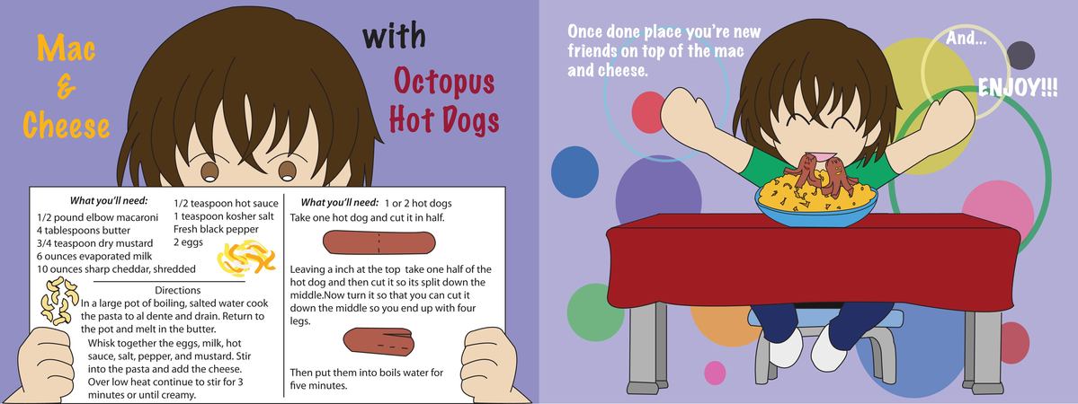 Mac&Cheese with Octopus Hot Dogs by Cynthia Leon