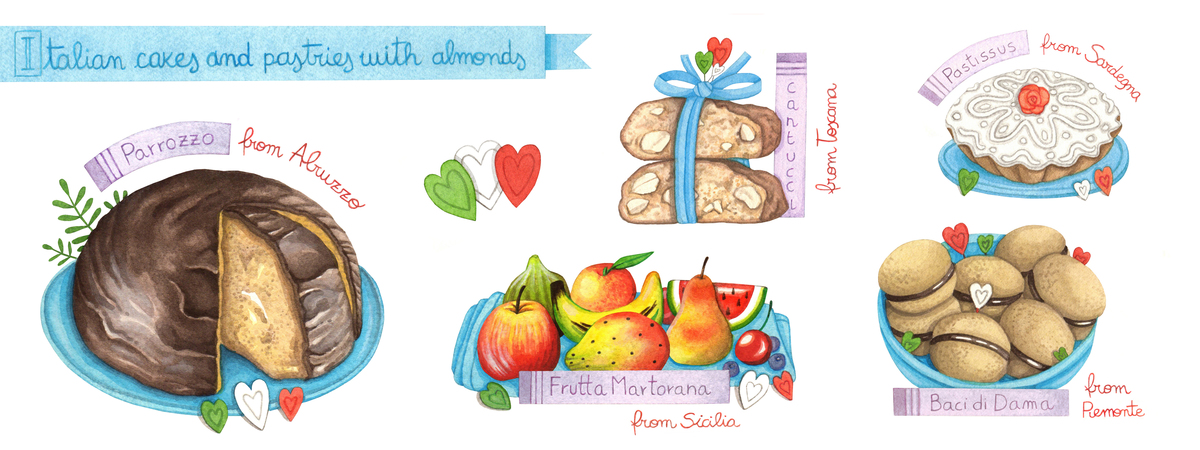 Italian traditional cakes and pastries with almonds by Sara Tassan Mazzocco