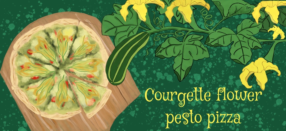 Courgette Flower Pesto Pizza by L Landers