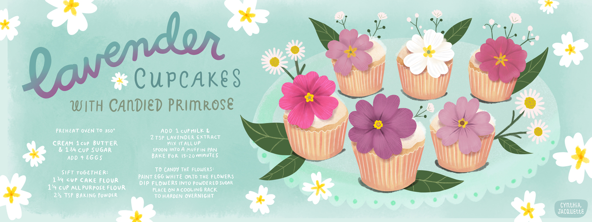 Lavender Cupcakes With Candied Primrose by Cynthia Jacquette