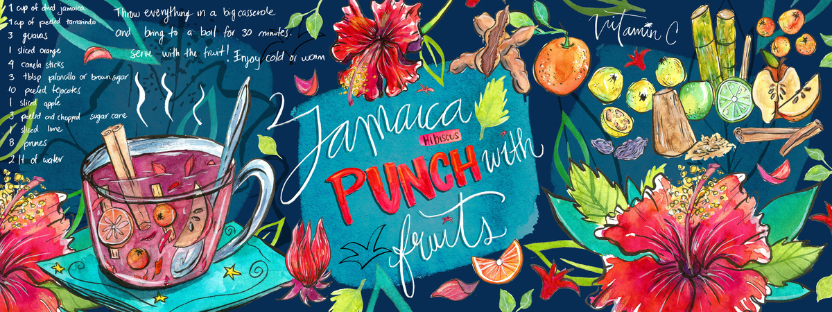 Jamaica (hibiscus) Punch with Fruits by Andy Mercado