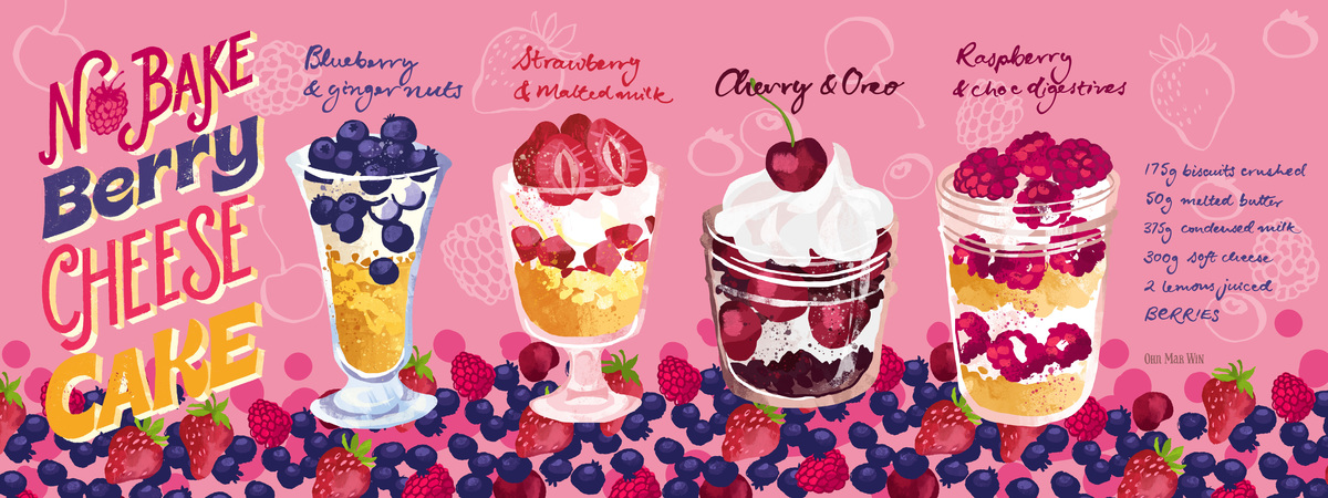No Bake Berry Cheesecakes by Ohn Mar Win