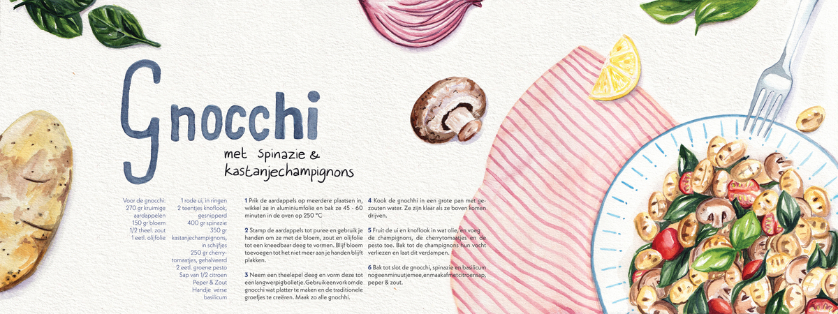 Gnocchi with spinach and chestnut mushrooms by Kim Timmermans
