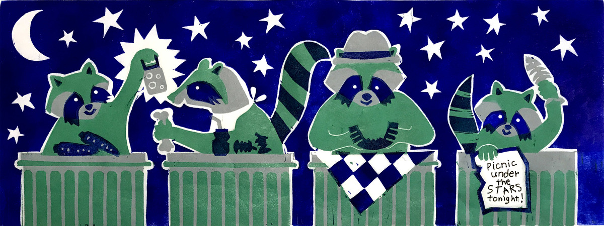 Raccoon Picnic by Marcia Spoor