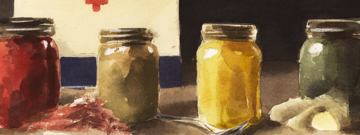 Spices, tomato sauce, honey, jam and ginger by silvianuvola
