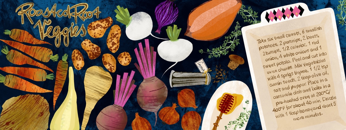 Oven roasted root veggies - rooting for root veggies by Cornelia Duemling