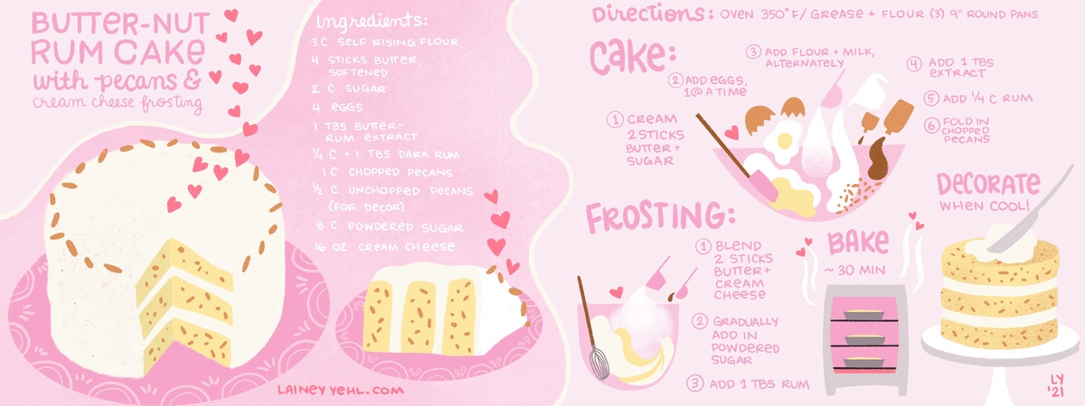 Butter-Nut Rum Cake (With Pecans & Cream Cheese Frosting) by Lainey Yehl