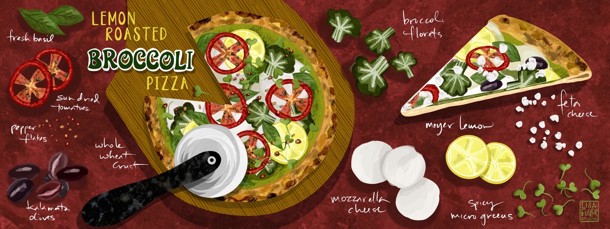 Lemon Roasted Broccoli Pizza! by LisaFullerStudio