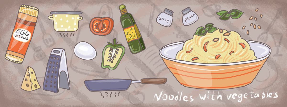 Noodles with vegetables and chees. by Art-Umka