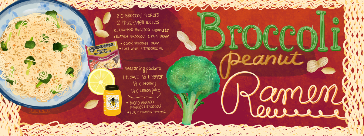 Broccoli Peanut Ramen Noodles by Katia Bulbenko
