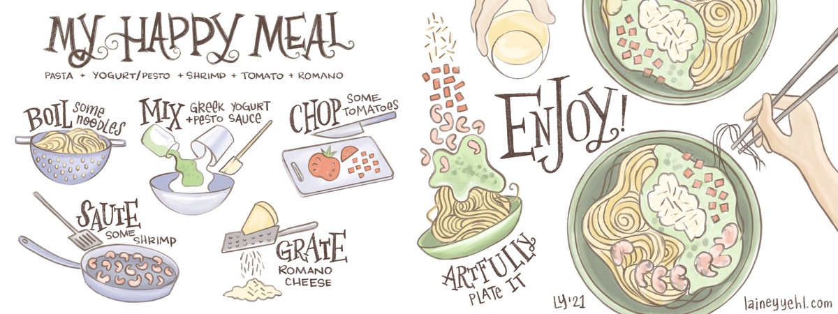 Pesto Pasta with Shrimp (My Happy Meal) by Lainey Yehl