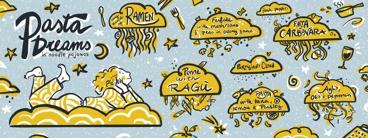 Pasta Dreams in noodle pajamas - Happy Meal by Leticia Plate