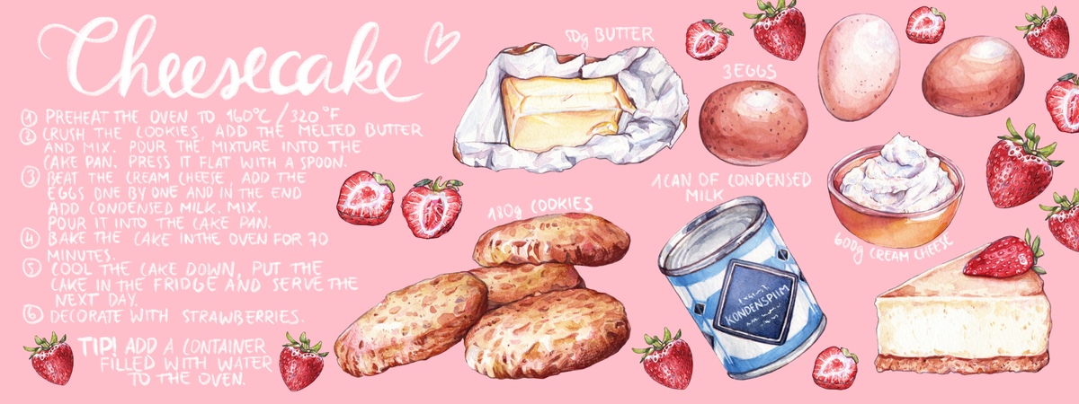 Cheesecake with Condensed Milk and Strawberries by Katariina Purru