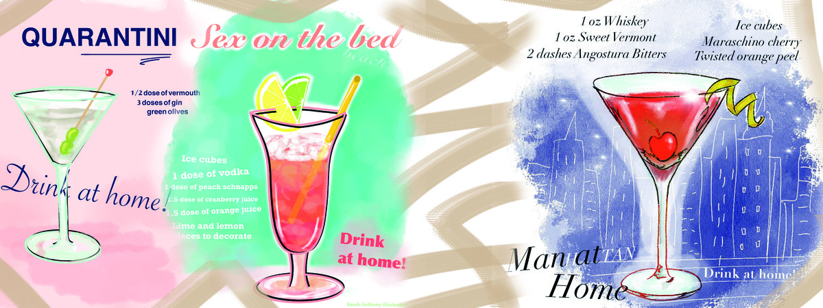 Quarantine cocktails - Drink at home! by Sarah Anthony Illustration