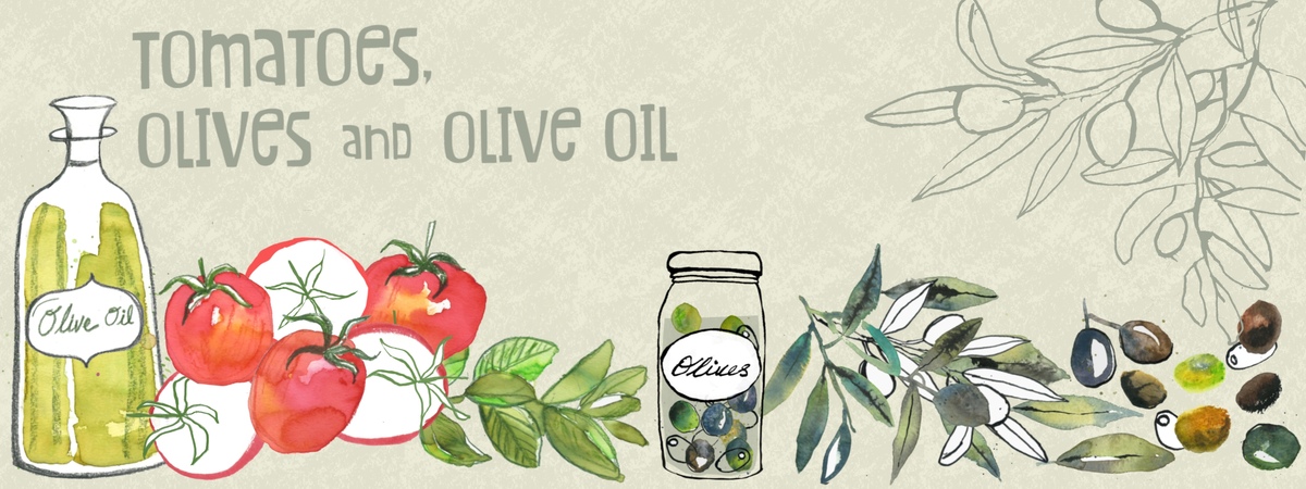 Tomatoes, olives and olive oil by Art by Ashlesha