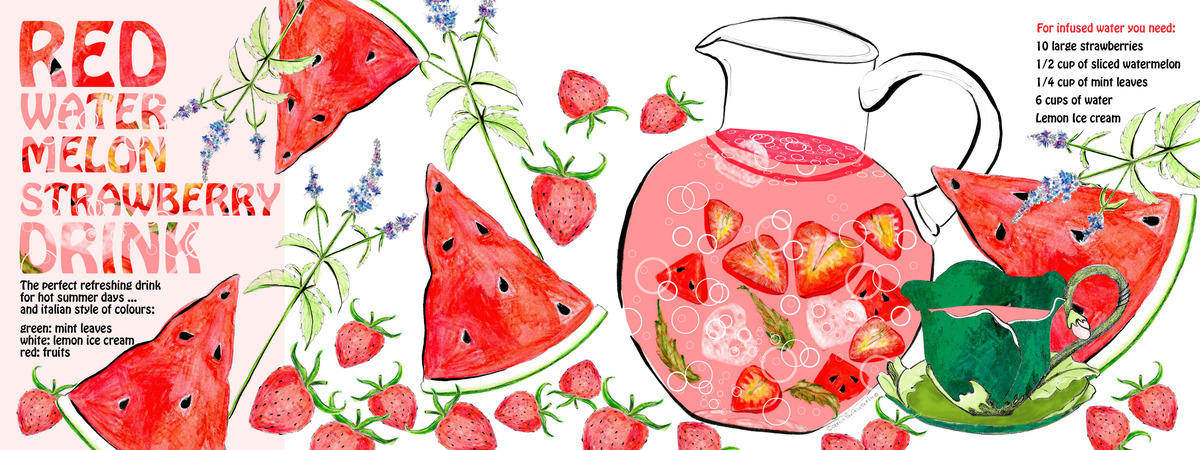 Red Watermelon Strawberry Drink by Carin S.Guarino