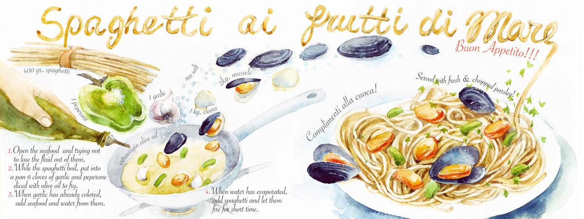 Spaghetti with Seafood by Aliona Bereghici Spaghetti ai frutti di mare