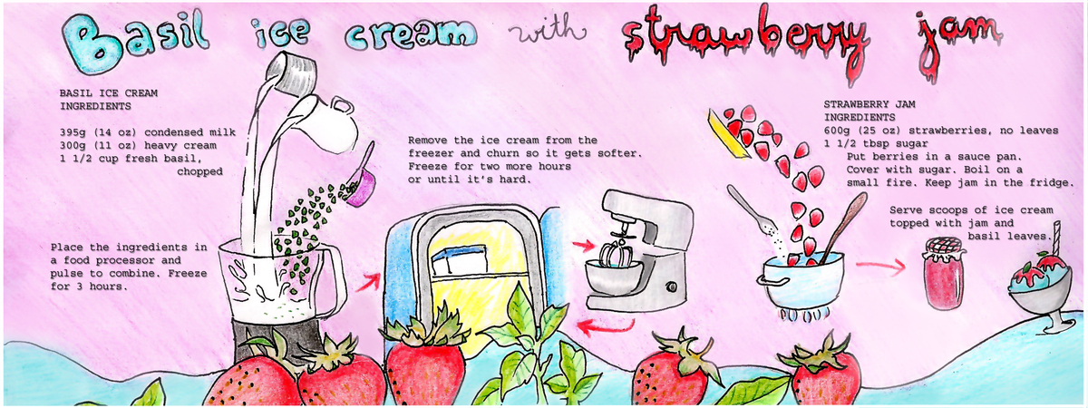 Basil Ice Cream with Strawberry Jam by Talita Takeda