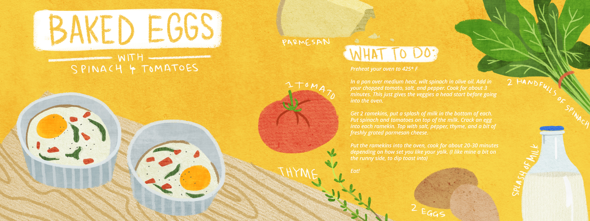 Baked Eggs with Spinach and Tomatoes by Katie Jarman