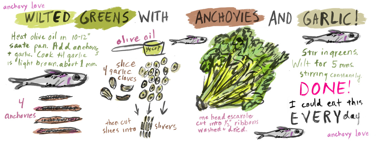 Wilted Greens with Anchovies and Garlic! by Jackie Clark Mancuso